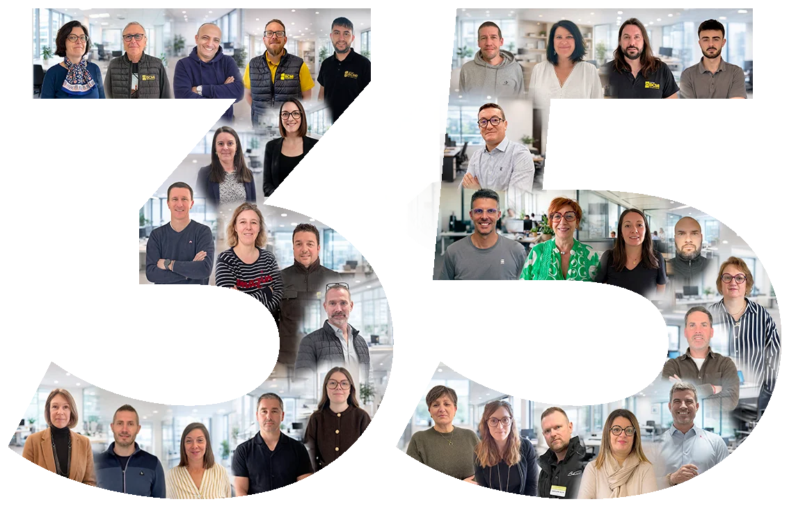 Les collaborateurs du Groupe BCMI formant le chiffre 35, pour les 35 ans de l'entreprise