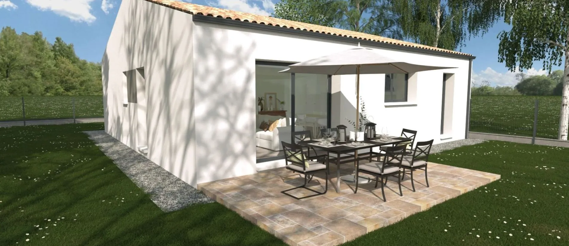 Maison de 76 m² + un garage attenant de 17 m² sur un terrain de 538 m² à AUZAY en VENDEE (85).