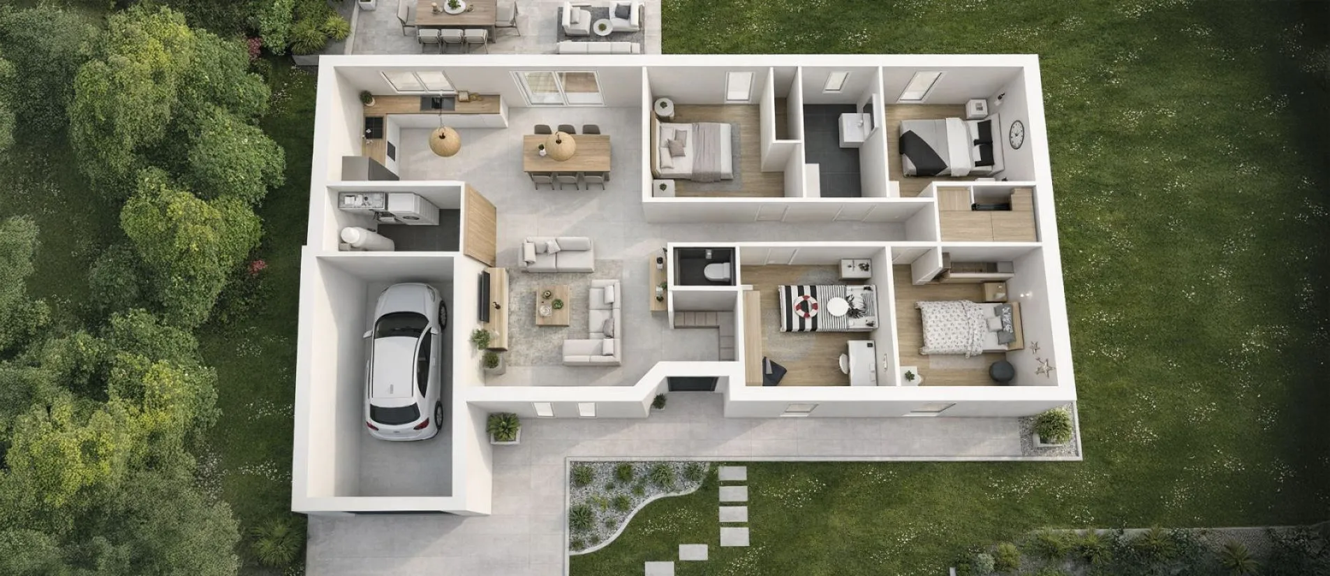 Maison de  91.32 m² sur un terrain de 529 m² à LONGEVES en VENDEE (85).
