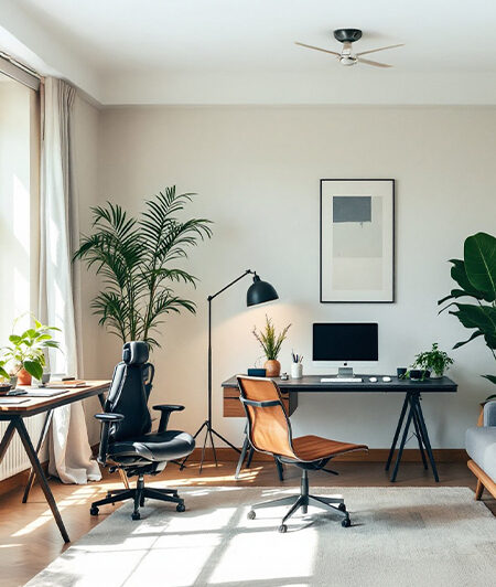 Bureau escamotable dissimulé dans un meuble sur mesure.